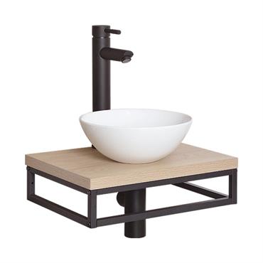 Meuble lave-mains  plan fin et porte serviette dessous vasque blanche