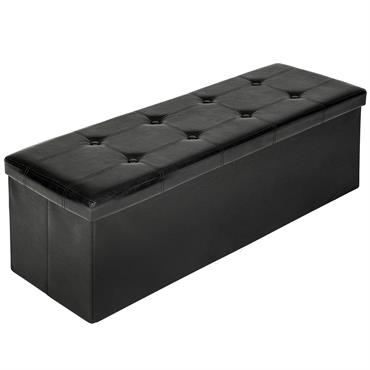 Banc Tabouret Coffre de rangement en cuir synthétique Pliable noir
