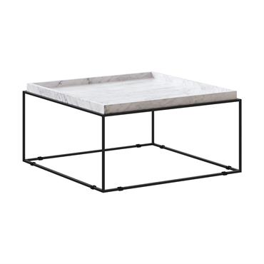 Table basse carrée en marbre blanc et métal 77 cm
