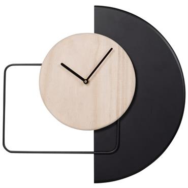 Horloge murale en bois de paulownia beige et métal noir 36x35