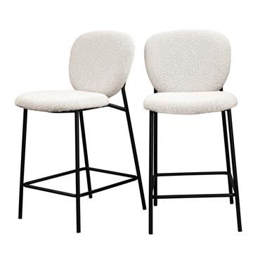 Lot de 2 tabourets de bar en tissu bouclette et métal H65cm