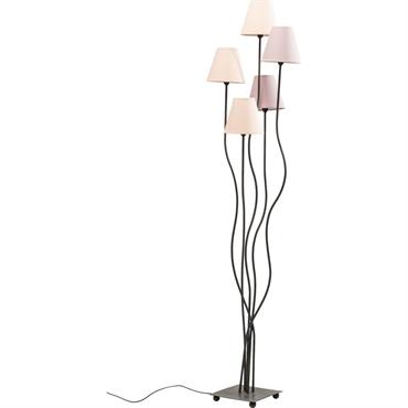 Lampadaire en acier noir 5 abat-jours en tissu rose H163