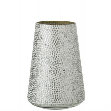 Photophore verre blanc/argent H30cm