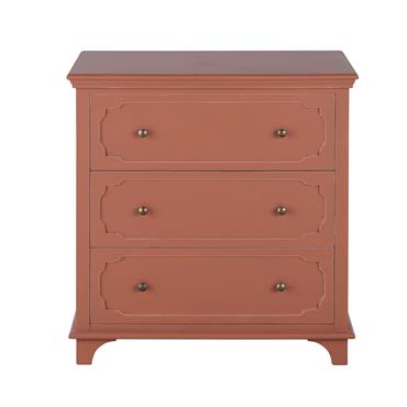 Commode 3 tiroirs terracotta et métal coloris laiton
