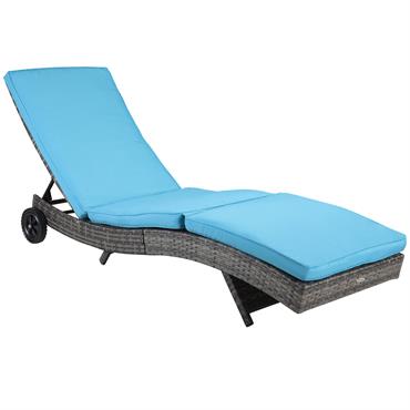 Bain de soleil dossier inclinable matelas inclus résine tressée bleu