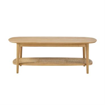 Table basse 2 plateaux en pin cannage en rotin