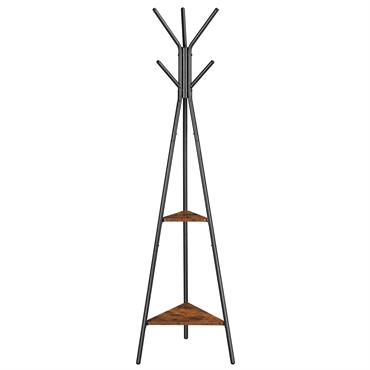 Portemanteau sur pieds style industriel avec 2 étagères marron rustiqu