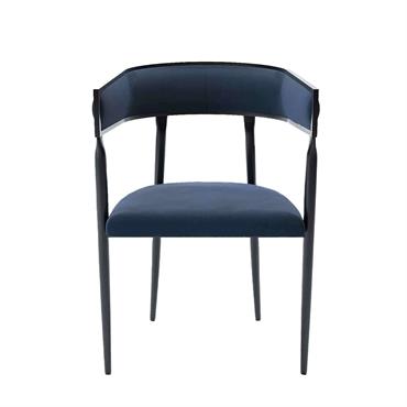 Chaise de salle à manger design dossier arrondi velours bleu marine