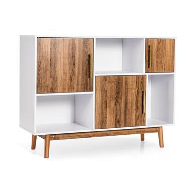 Meuble tv avec 3 cases et 3 étagères pieds en bois massif 95x31x76cm