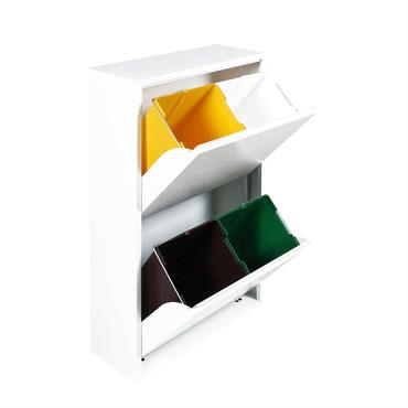 POUBELLE - Poubelle, Poubelle, Armoire métallique avec bacs de recyclage, 60x25h92 cm, Blanc.  STRUCTURE ET UTILISATION - Armoire à déchets en métal équipée de quatre seaux pour un rangement ...