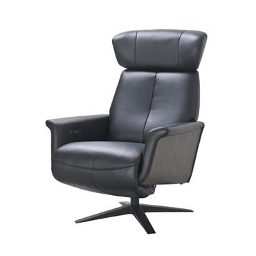 Fauteuil de relaxation électrique en bois brun et cuir noir