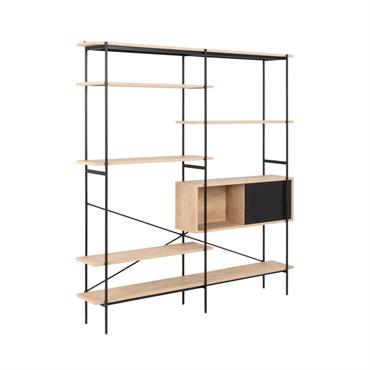 Etagère design en bois et métal noir avec placard noir
