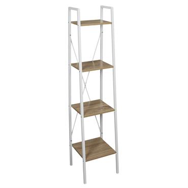 Etagère à 4 planches en bois et métal blanc