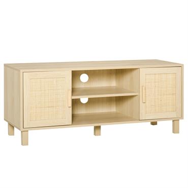 Meuble TV cannage rotin panneau de fibres moyenne densité bois clair