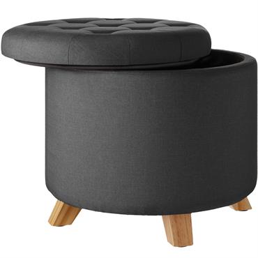 Banc Tabouret Coffre de rangement Rond aspect Lin gris foncé