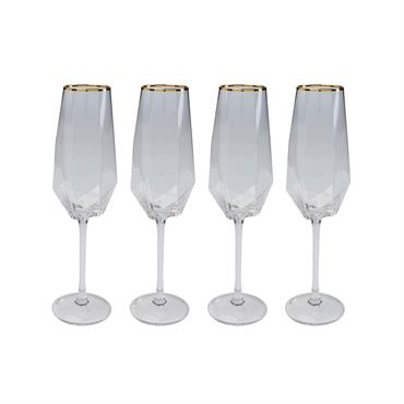 Lot de 4 - Flûte à champagne en verre bord doré