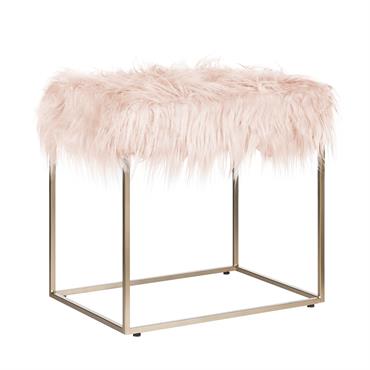 Tabouret en fausse fourrure rose