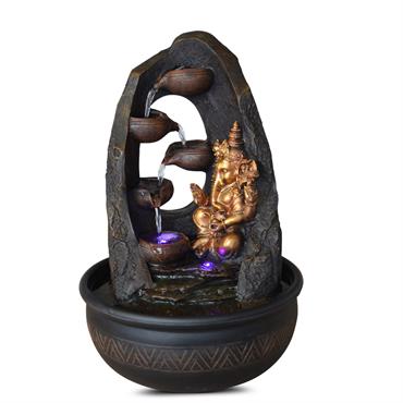Fontaine bouddha Ganesh en résine marron et doré - H40 cm