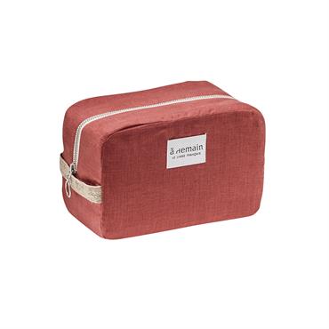 Trousse de toilette uni en lin rouge 18x11