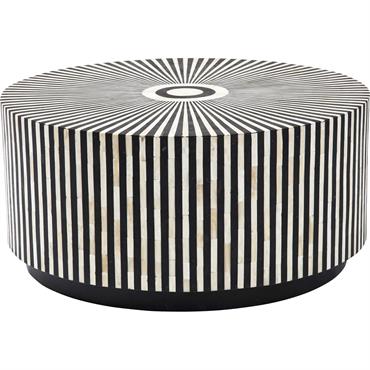 Table basse ronde en effet bois noir et os de buffle