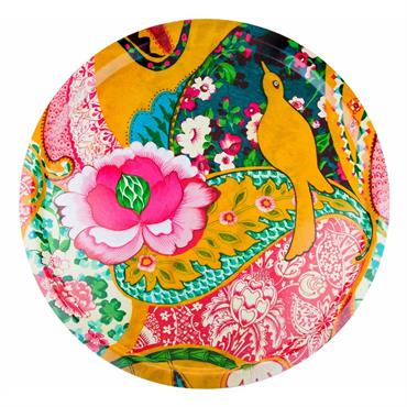Plateau rond 46cm en feuilles de bois motif design fleuri