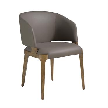 Chaise simili cuir vison et effet bois noyer