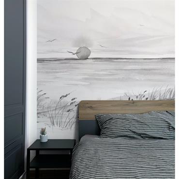 Papier peint panoramique coucher de soleil gris 300x250cm