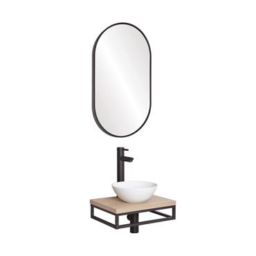Meuble lave-mains  plan fin p-serviette dessous vasque blanche 
