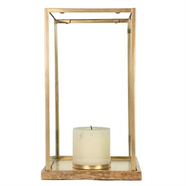 Photophore métal socle en bois 40x22 cm