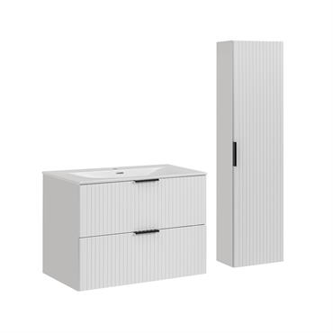 Ensemble meuble vasque encastrée colonne stratifiés blanc
