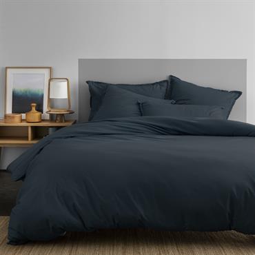 Parure de lit unie en coton lavé Bleu Nuit 240x220