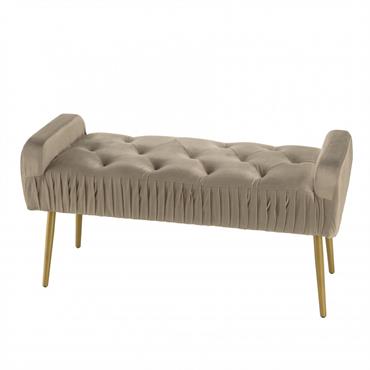 Banc de lit velours taupe pieds métal doré