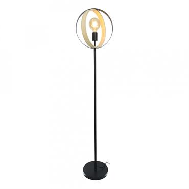 Lampadaire en métal noir et bambou naturel