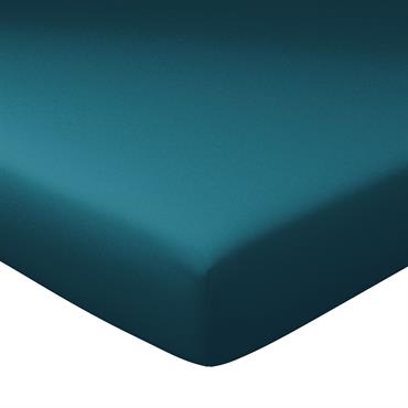 Drap-housse grand bonnet en coton bleu canard 90x190x40