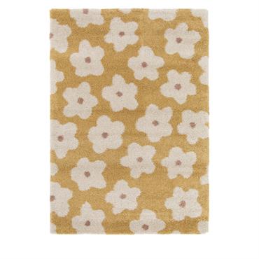 Tapis contemporain floral - 120x170cm Jaune moutarde Polypropylène