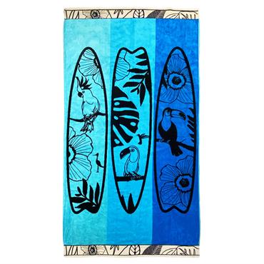 Serviette de plage éponge velours Jacquard Corfou 100x175 bleu
