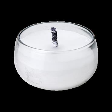 Bougie d’extérieur dans un verre transparent, avec mèche en coton primée.  Domozoom