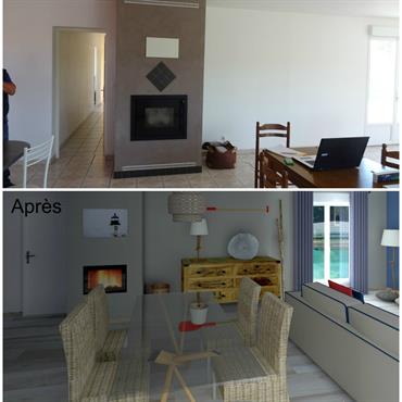 Proposition d'agencement et de décoration d'une pièce à vivre (salon, salle à manger) de 41 m² dans un esprit bord ... Domozoom
