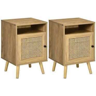 Lot de 2 chevets style bohème placard niche aspect bois manguier rotin
