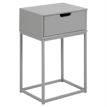 Table de chevet 1 tiroir en mdf et métal gris