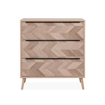 Commode 3 tiroirs effet bois et chevron - L80 x H87 cm