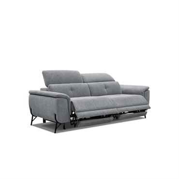 Canapé droit 3 places avec 2 relaxe électriques tissu gris