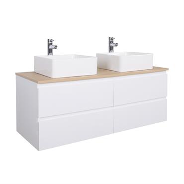 Meuble double vasque 120cm avec plan bois  Blanc 