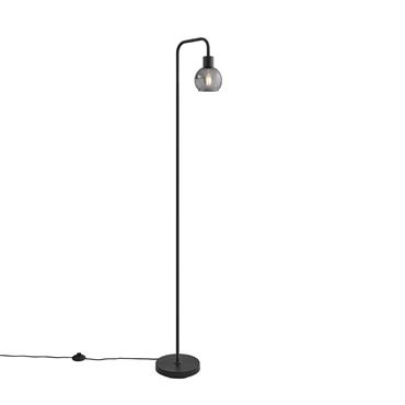 Lampadaire Art Déco noir avec verre fumé