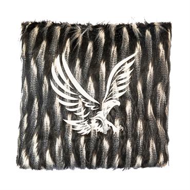 Coussin brodé en fausse fourrure noire et blanche