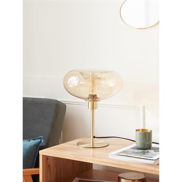 Lampe globe verre et métal marron
