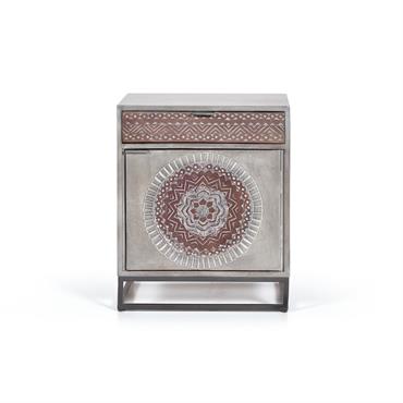 Table de chevet en manguier et pieds en métal gris et marron