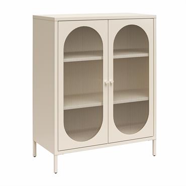 Vitrine basse avec 2 portes vitrées en métal crème