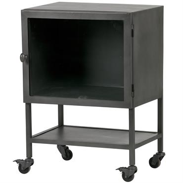 Vitrine 1 porte sur roulettes en métal gris