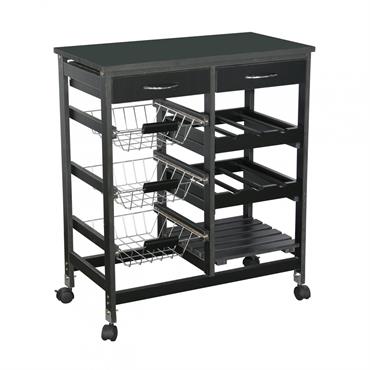 Desserte de cuisine multi-rangements en bois noir et métal